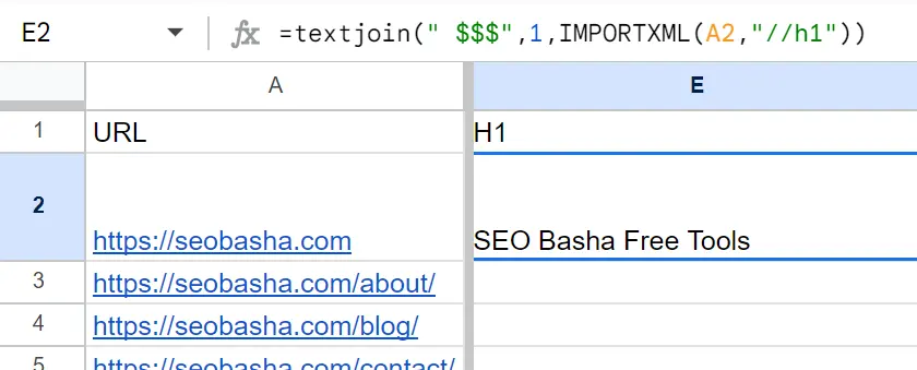 Get H1 Tag Using Google Sheets