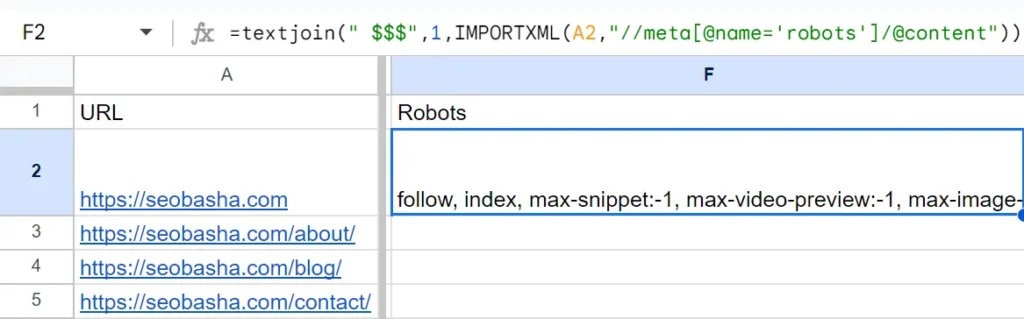 Getting Robots in The HTML Using Google Sheets